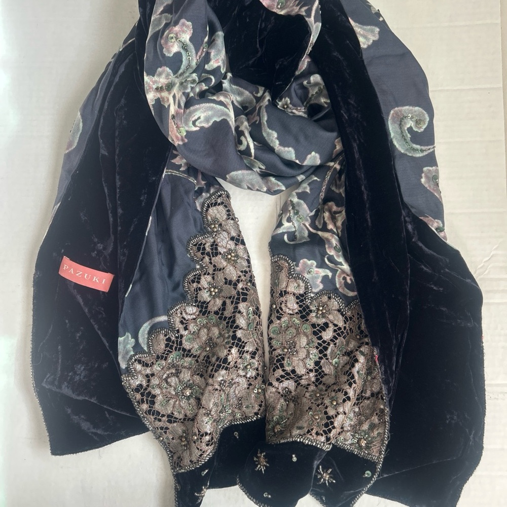 Pazuki London Long Rectangular Velvet Silk Scarf